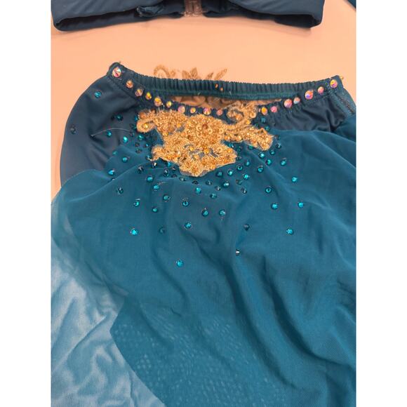 Design Worx Semi-Custom Girls Lyrical 2 Pc Costume Blue Gold Stones Added YL - Picture 4 of 11